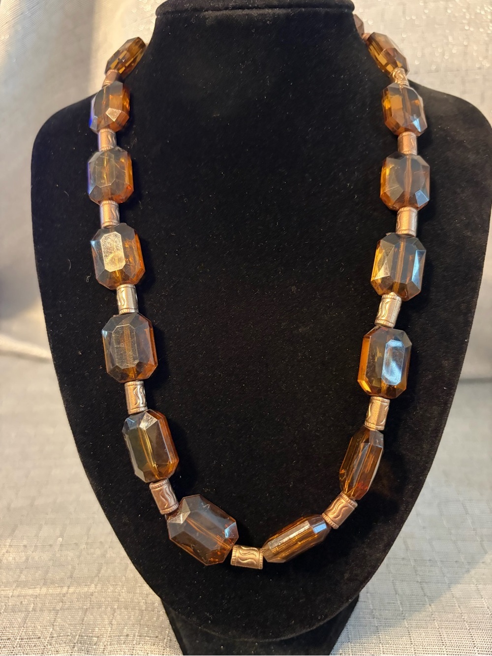 Vintage Amber Lucite/Acrylic Bead Necklace - Women Jewelry